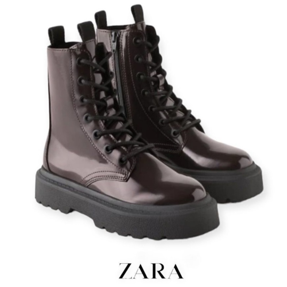 Zara Glossy Burgandy Lace-Up Boots